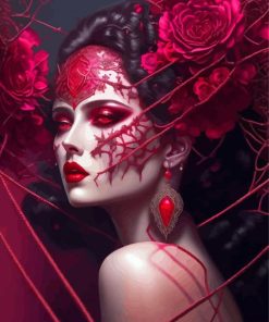 Floral Red Lady Diamond Painting