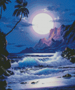 Full Moon Beach Evening Diamond Painting