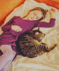 Girl And Cat Sleeping Diamond Painting