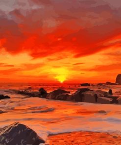 Landscape Red Sunset Beach Diamond Painting