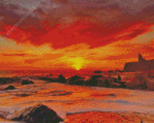 Landscape Red Sunset Beach Diamond Painting