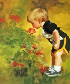 Boy In Garden Smelling Flower Diamond Painting