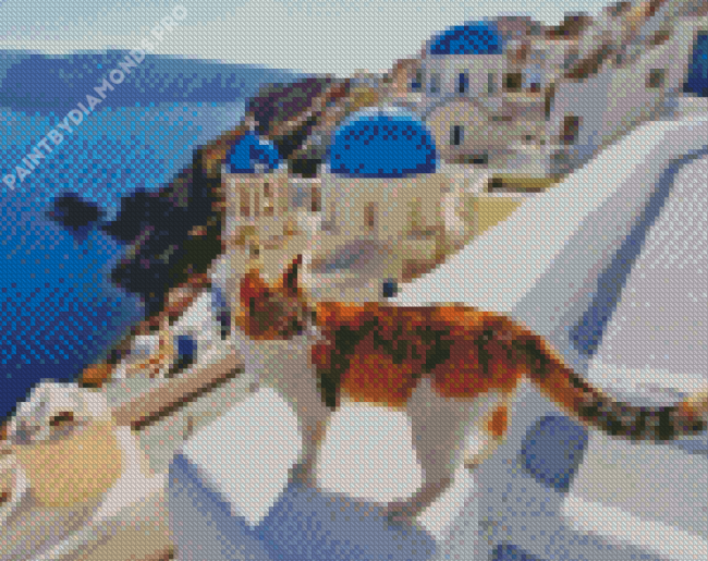 Cute Cat In Greece Diamond Painting