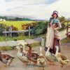 Girl With Geese Diamond Painting