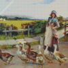 Girl With Geese Diamond Painting