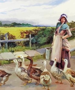 Girl With Geese Diamond Painting