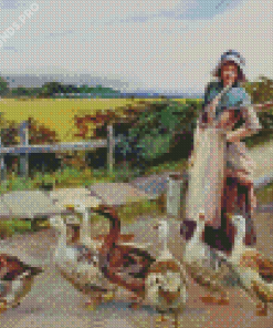 Girl With Geese Diamond Painting