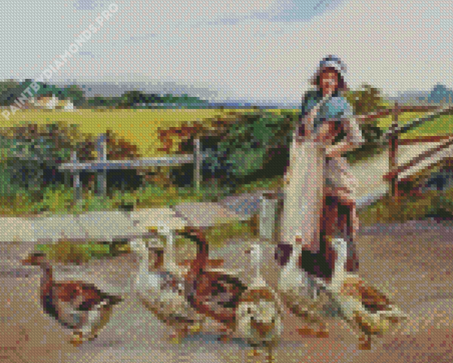 Girl With Geese Diamond Painting