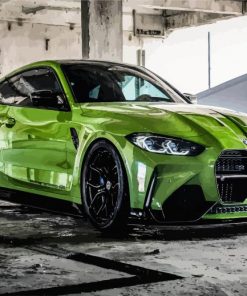 Green BMW M4 Car In Garage By Diamond Painting