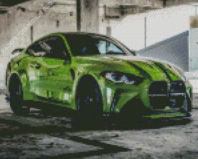 Green BMW M4 Car In Garage By Diamond Painting