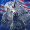 Howling Wolves And American Flag Diamond Painting