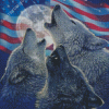 Howling Wolves And American Flag Diamond Painting