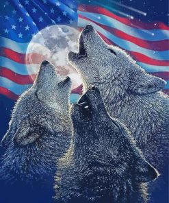 Howling Wolves And American Flag Diamond Painting