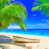 Island Fiji Beach Boat Palm Trees Diamond Painting