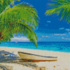 Island Fiji Beach Boat Palm Trees Diamond Painting