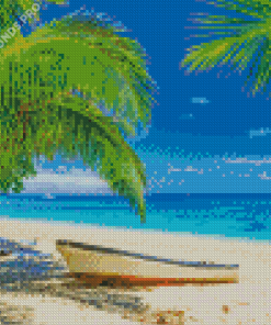 Island Fiji Beach Boat Palm Trees Diamond Painting