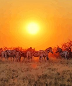 Kalahari Desert At Sunrise With Zebra Landscape Diamond Painting