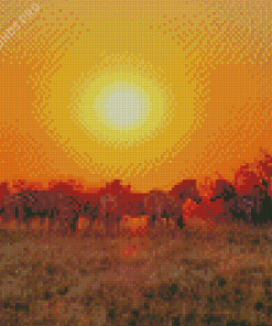 Kalahari Desert At Sunrise With Zebra Landscape Diamond Painting