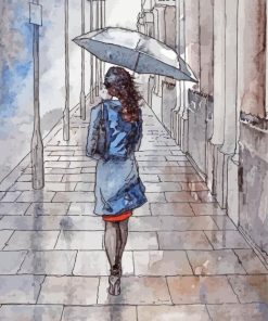 Lady Walking With Umbrella Diamond Painting