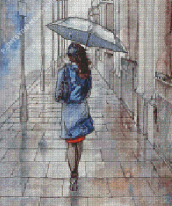 Lady Walking With Umbrella Diamond Painting