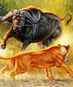 Lion And Bull In The Jungle Diamond Painting