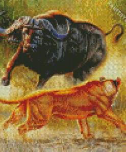 Lion And Bull In The Jungle Diamond Painting