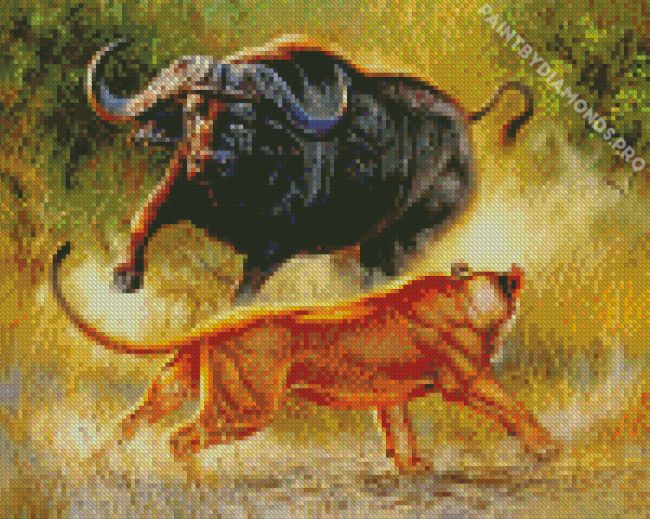 Lion And Bull In The Jungle Diamond Painting