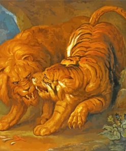 Lion And Tiger Fight Diamond Painting