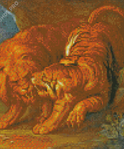 Lion And Tiger Fight Diamond Painting