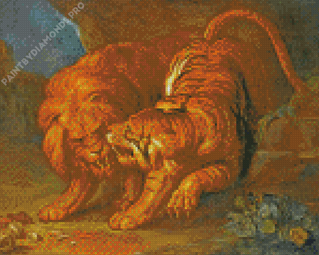 Lion And Tiger Fight Diamond Painting