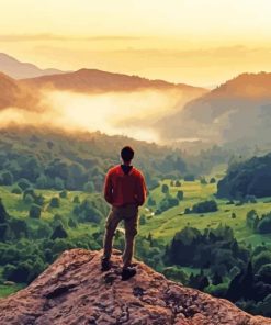 Man On The Hill Looking At Beautiful Landscape Diamond Painting