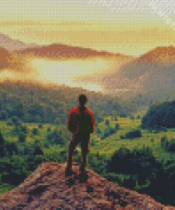 Man On The Hill Looking At Beautiful Landscape Diamond Painting