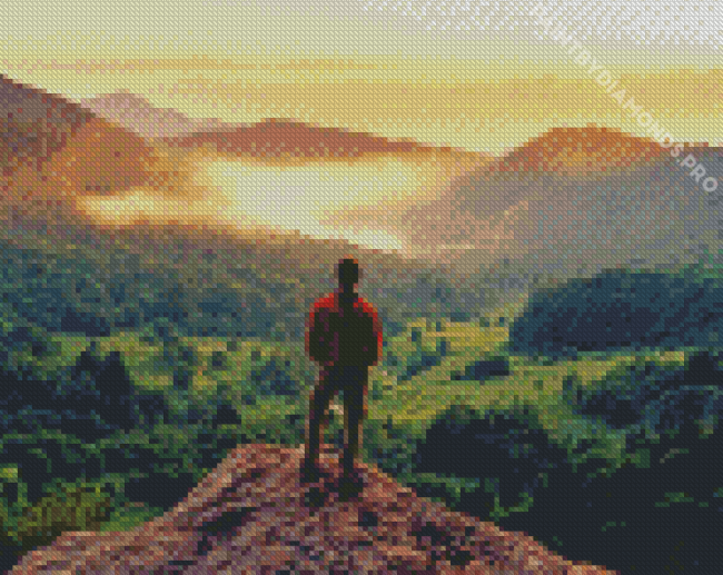 Man On The Hill Looking At Beautiful Landscape Diamond Painting