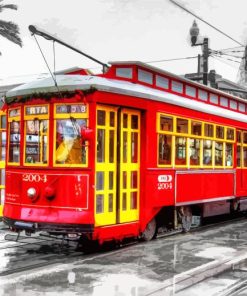 New Orleans Red Tram Monochrome Diamond Painting