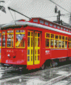 New Orleans Red Tram Monochrome Diamond Painting