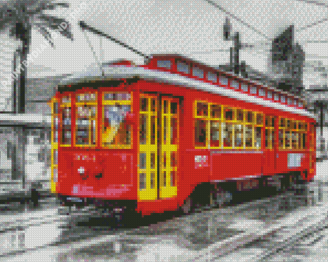 New Orleans Red Tram Monochrome Diamond Painting