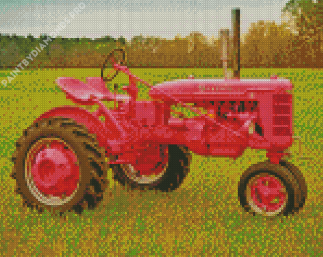 Pink Tractor In Farm Diamond Painting