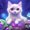 Purple Flowers Cat Diamond Painting