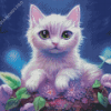 Purple Flowers Cat Diamond Painting