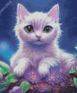 Purple Flowers Cat Diamond Painting