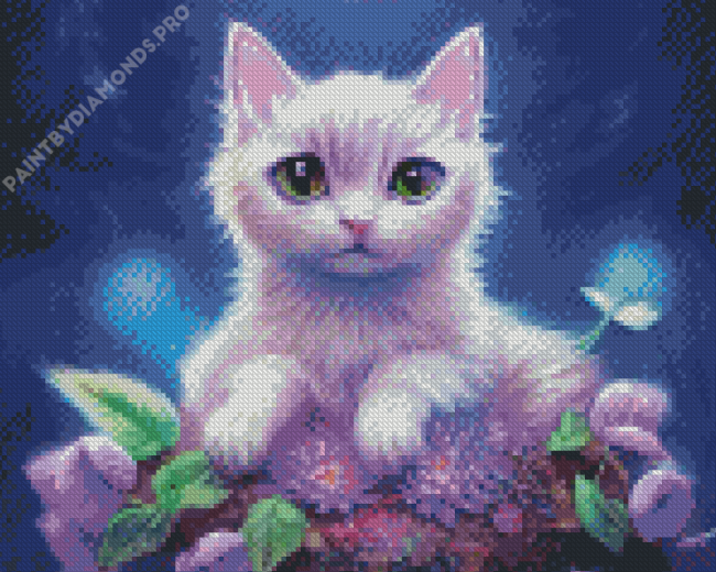 Purple Flowers Cat Diamond Painting