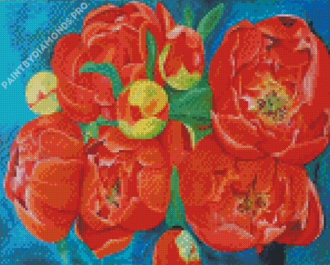 Red Peonies Flowers Art Diamond Painting