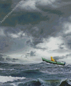 Rowing Boat In Storm Diamond Painting