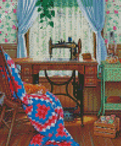 Sleepy Cat In A Sewing Room Diamond Painting