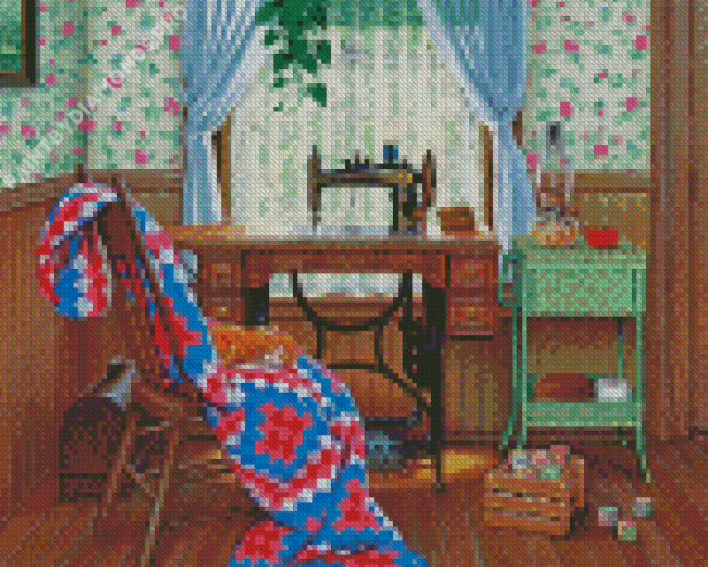 Sleepy Cat In A Sewing Room Diamond Painting