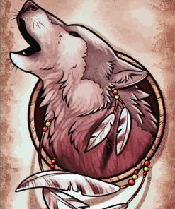 Vintage Wolf With Dream Catcher Diamond Painting