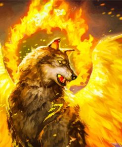 Fantasy Wolf With Wings On Fire By Diamond Painting