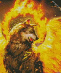 Fantasy Wolf With Wings On Fire By Diamond Painting