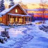 Winter Cottage Forest Diamond Painting