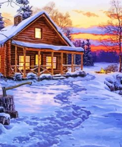 Winter Cottage Forest Diamond Painting